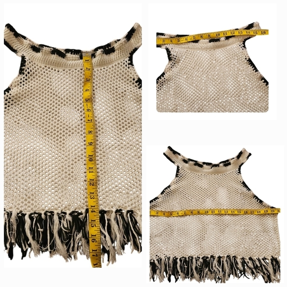 Hand Crafted Pointelle Mesh Cover-up Hand Knit Crochet Ombre Black White Cotton - Picture 14 of 17